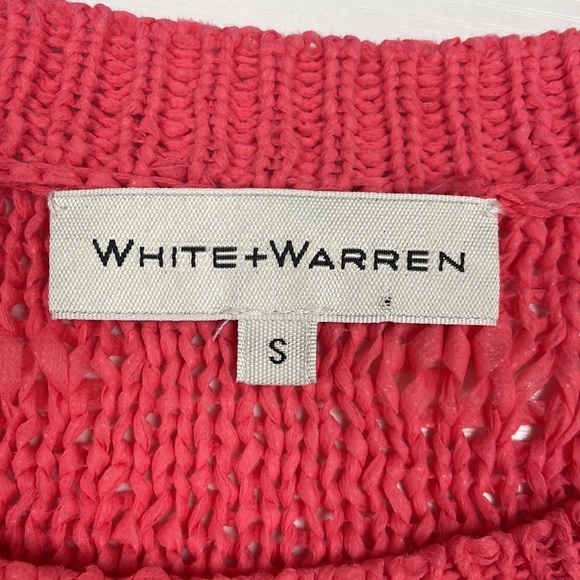 White & Warren Crochet Knit Crewneck Long Sleeve Sweater Coral Pink Small - Picture 7 of 10